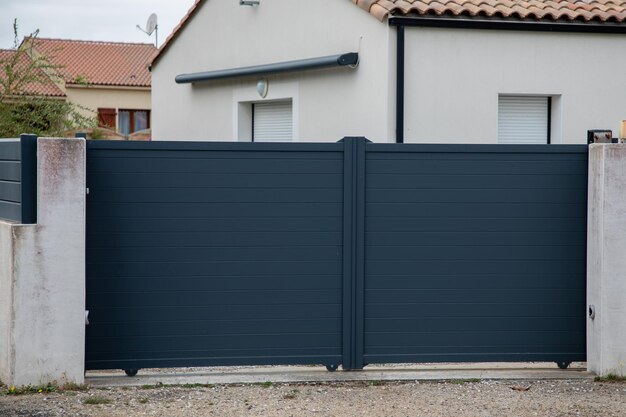 porta moderna in acciaio scuro portale in alluminio grigio con lame design di casa suburbana