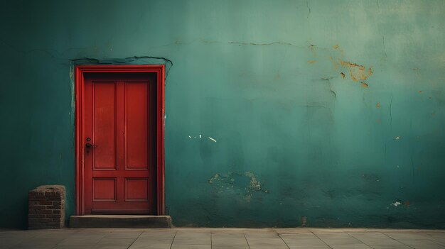 porta rossa con parete blu