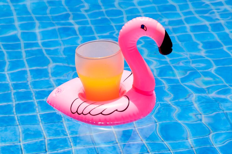 Portabibite gonfiabile con fenicottero rosa con tazza di plastica Vibrazioni divertenti estive per rinfrescarsi in piscina