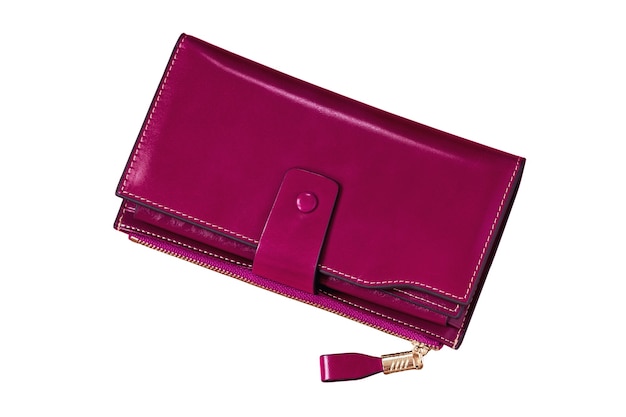 Portafoglio in pelle da donna isolato rosa magenta chiuso grande borsa