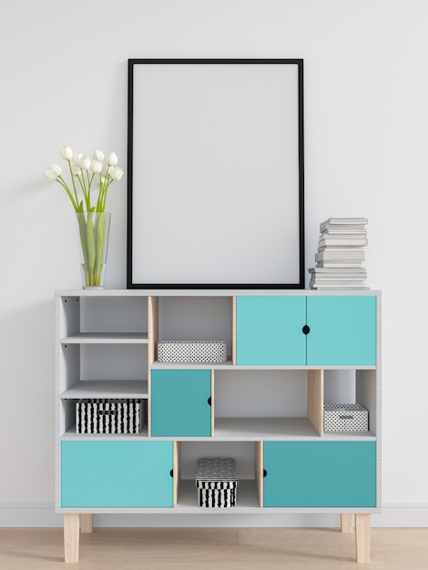 Portafoto bianco per mockup sul cabinet