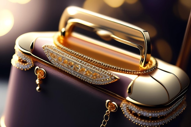 Portagioie con gioielli su sfondo bokeh 3d'illustrazione