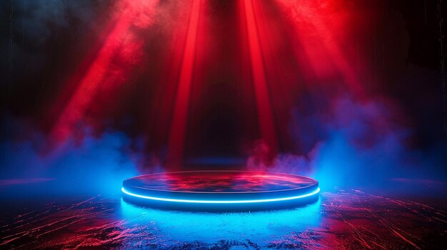 Portale fantastico circolare con effetto neon a luce blu e rossa