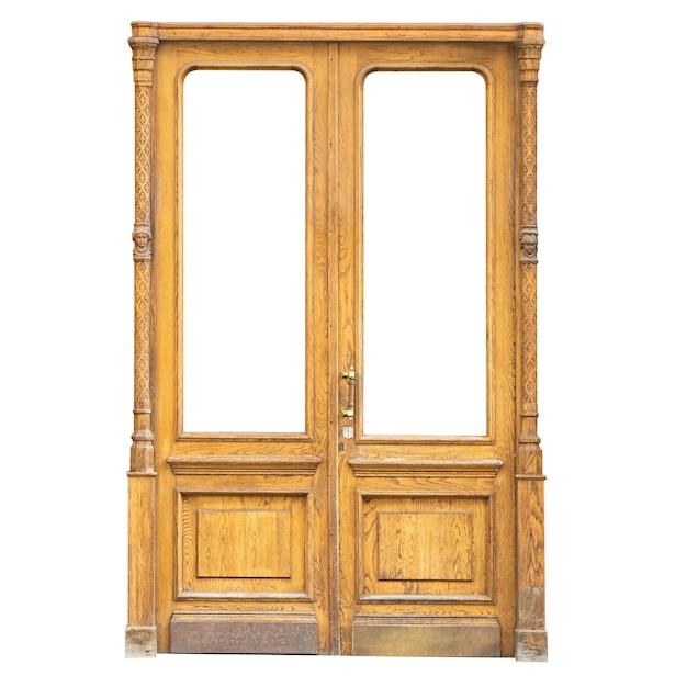 Porte d'ingresso doppie in legno in stile vintage con motivi isolati