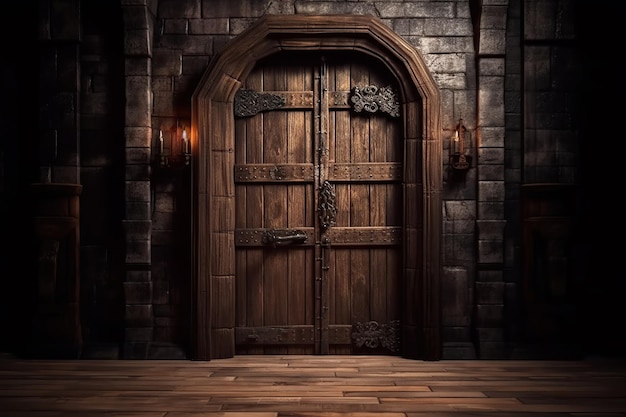 Porte di legno nel castello medievale Ai