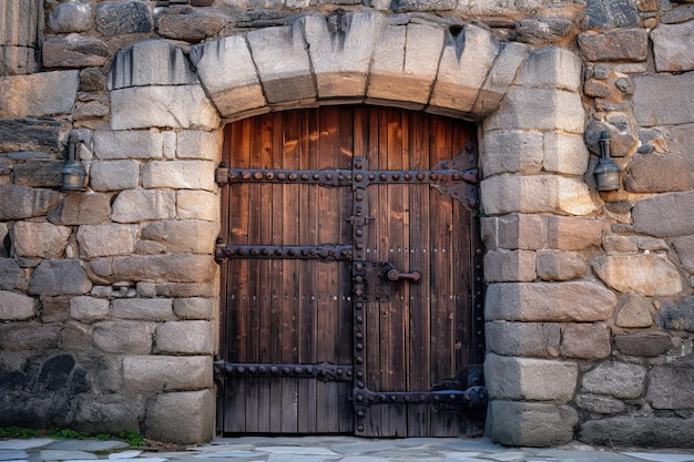 Porte di legno nel castello medievale Ai