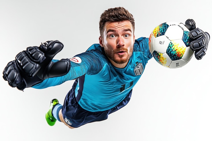 Foto portiere con guanti fotografia di palla calcio