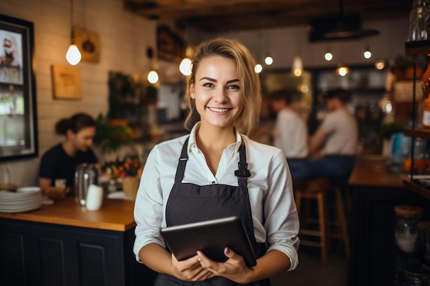 Portrait di proprietario di ristorante di piccola impresa AI generativa