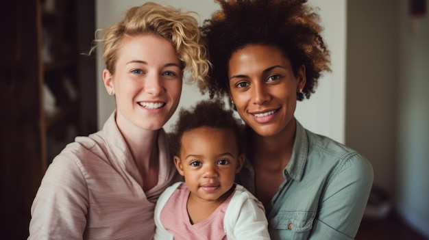 Portrait di una felice coppia lesbica con il loro bambino