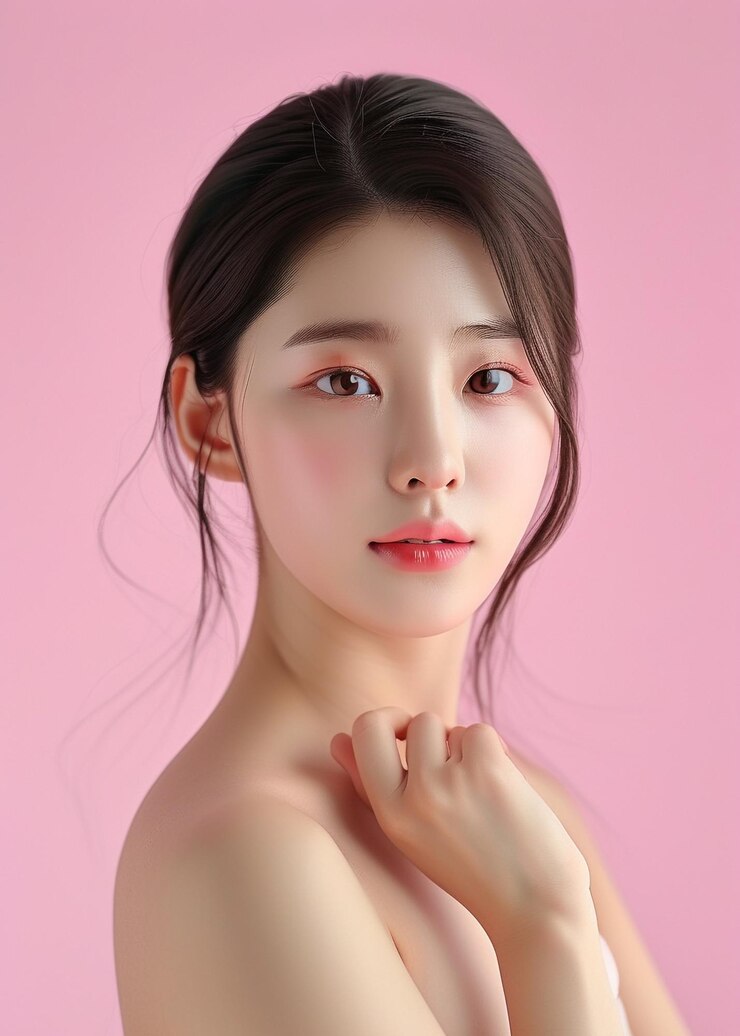 Portrait of a beautiful young asian female woman lady with clean fresh and healthy smooth fair skin