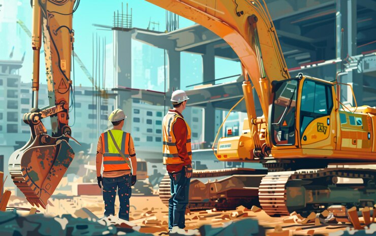 Portrait of construction engineers working on building