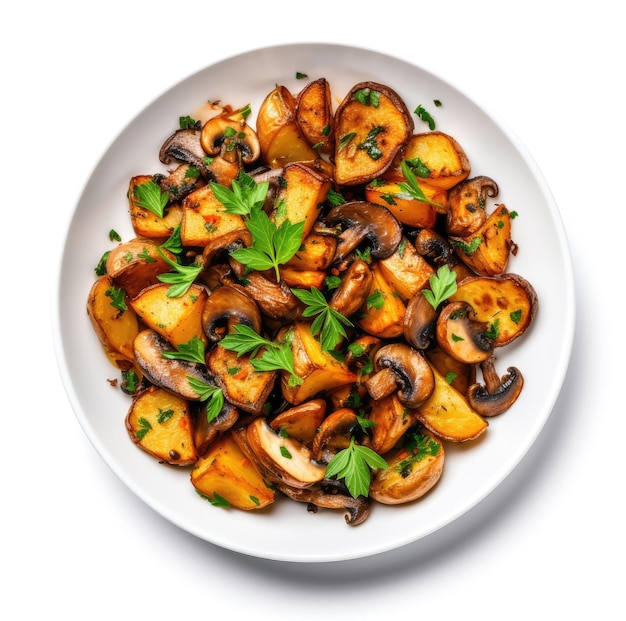 Porzione di patate arrosto con funghi