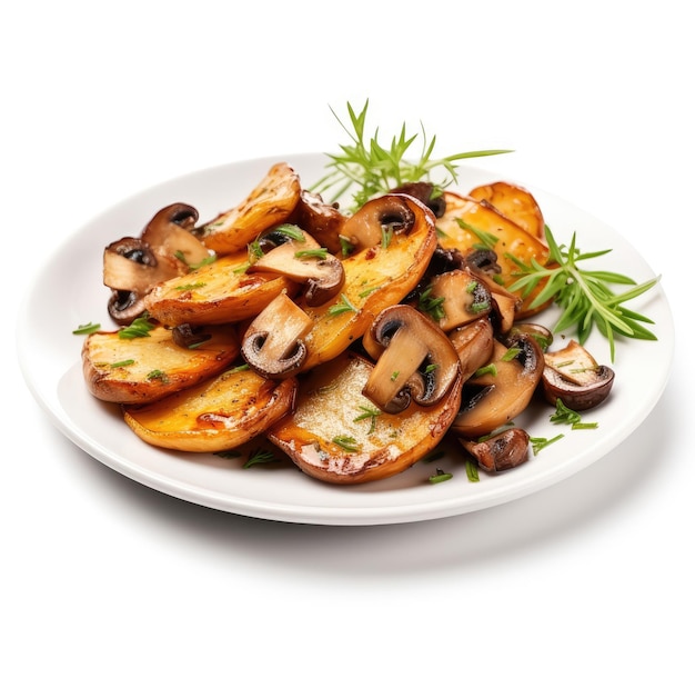 Porzione di patate arrosto con funghi