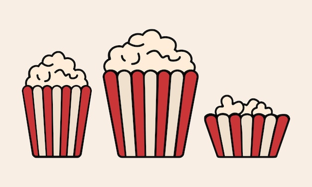 Porzione grande, media e piccola di popcorn