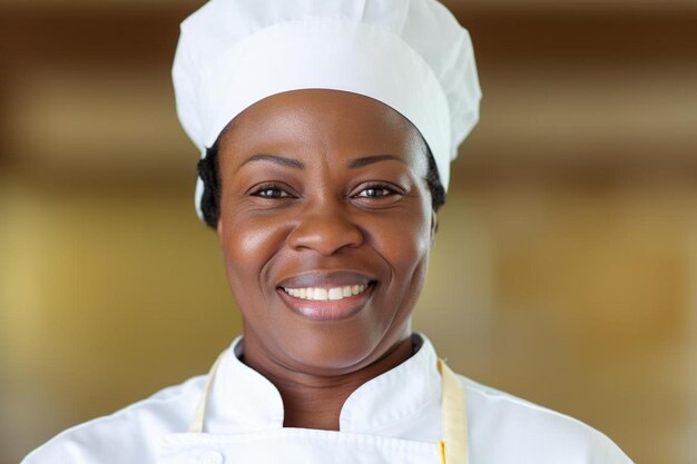 Posa amichevole senior afroamericana di sorriso dello chef femminile