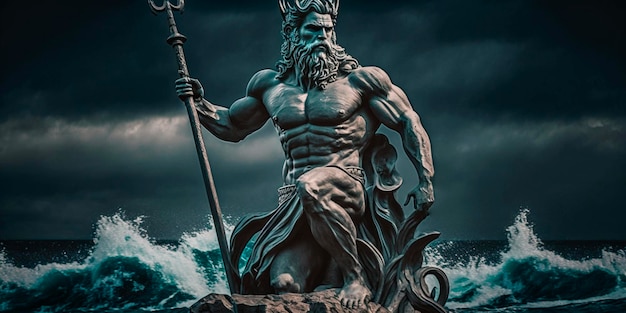 Poseidon Dio del mare che brandisce il suo tridente