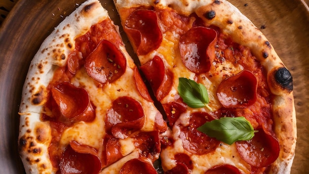 Posizionare una fetta piatta di pizza al pepperoni sul piatto