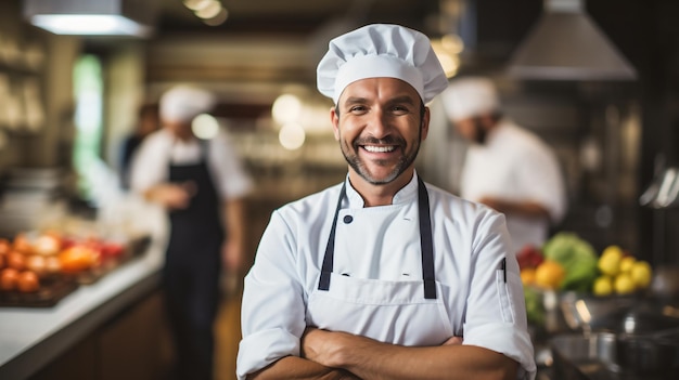 Posizione sicura dello chef maschio in cucina