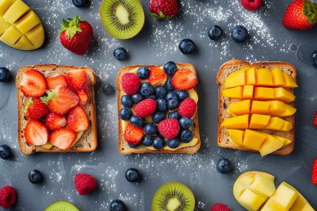 post-allenamento toast colorati snack flatlay colazione sana