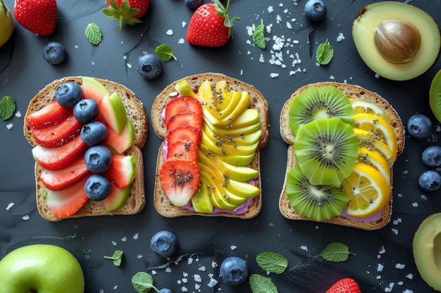 post-allenamento toast colorati snack flatlay colazione sana