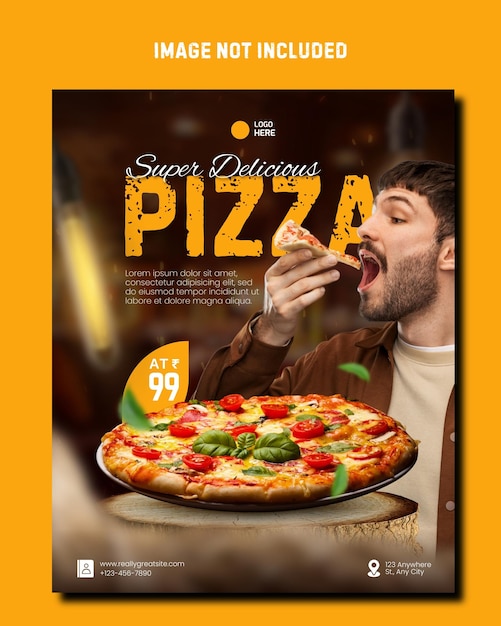 Post Instagram promozionale di una pizza illustrata marrone e gialla 2