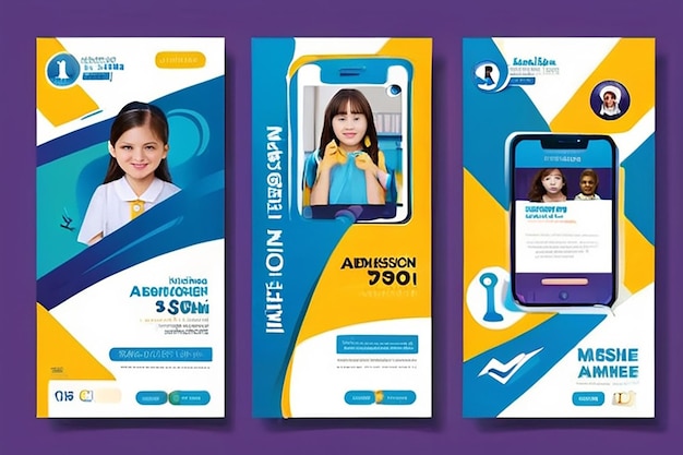 Post sui social media per l'ammissione alla scuola e design del modello vettoriale del banner di ammissione