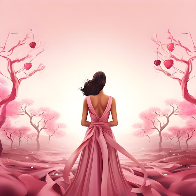 post sulla campagna sui social media sul cancro al seno con l'illustrazione del nastro rosa