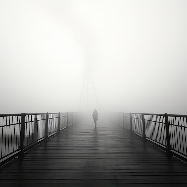 poster bianco ultra minimalista con foto di paesaggio, nuvole di nebbia, luce soffusa, tendenza isolata, silhouette