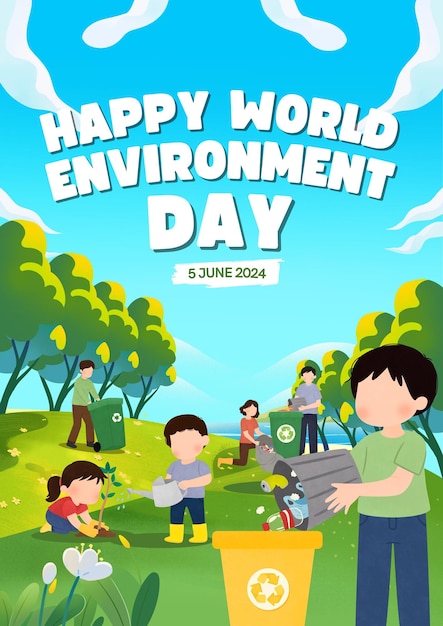 Poster blu e verde per la Giornata Mondiale dell'Ambiente 1