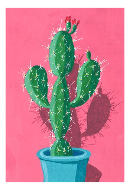 Poster cactus in vaso. Il poster è dipinto a mano a guazzo