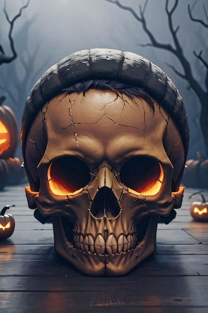 Poster cinematografico di Halloween con sfondo di teschio e zucche