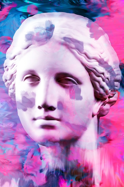 Poster colorato di arte concettuale moderna con antica statua del busto di Venere. Collage di arte contemporanea.