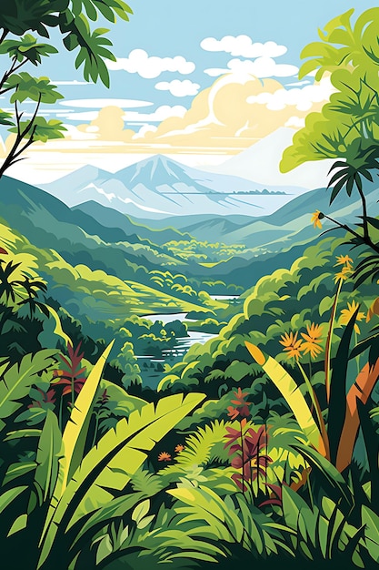 Poster colorato Foreste pluviali tropicali Protezione della biodiversità Verdi della giungla Idee concettuali creative