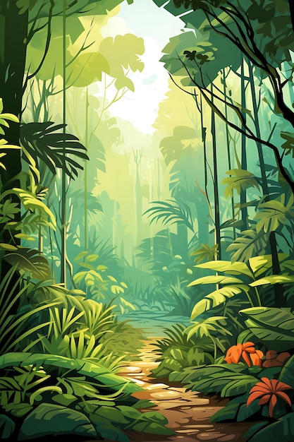 Poster colorato Giungla Flora Foresta pluviale Salute Verdi profondi Giungla In bosco idee concettuali creative