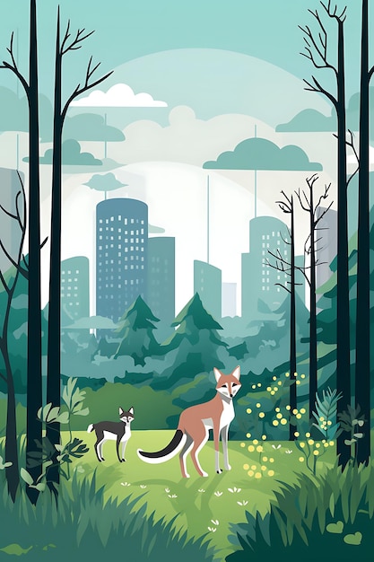 Poster colorato Urban Wildlife Cohabitation Awareness City Grays Urban Park idee concettuali creative