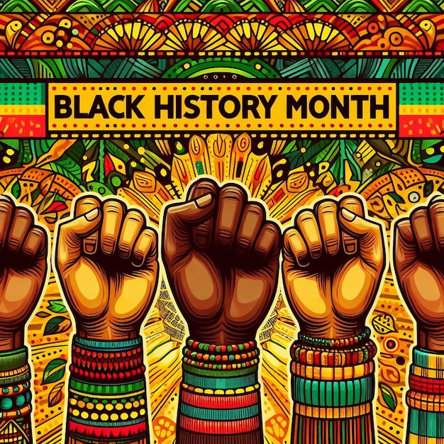 Poster del giorno dei neri Unity for Black People Illustrazione colorata del mese della storia dei neri