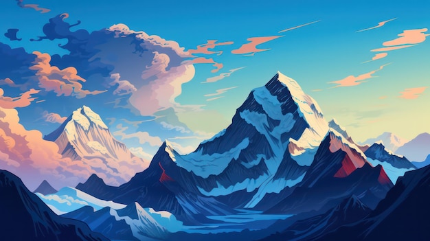 Poster del Monte Everest in serata con vista sul cielo blu