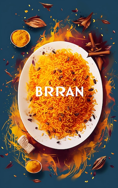 Poster del piatto Biryani con zafferano e chicchi di riso ricchi e Vi Celebrazioni indiane Cucina lifestyle