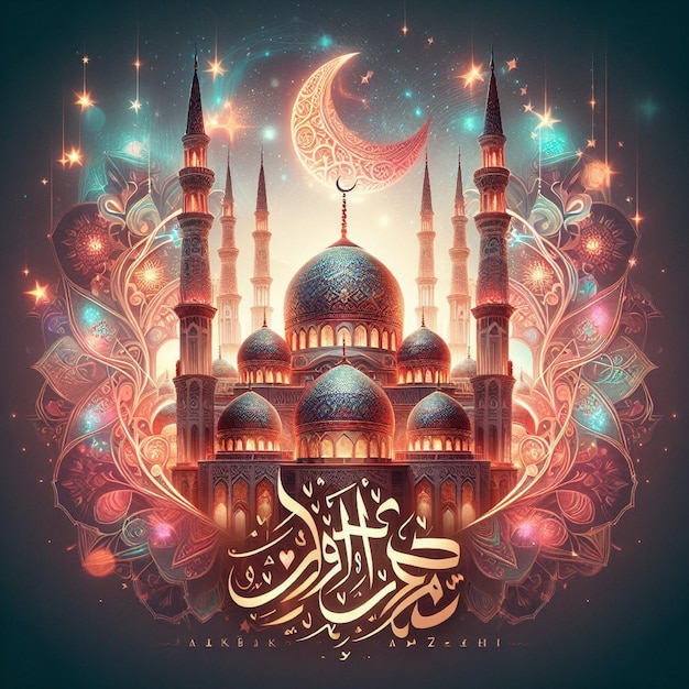 Poster del Ramadan con una foto di una bellissima moschea