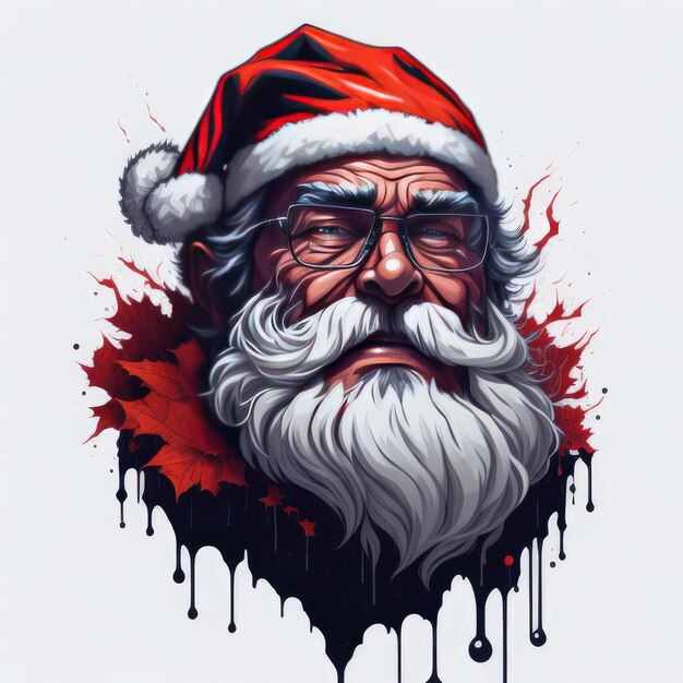 Poster del ritratto della testa di babbo natale splash art Generativo ai