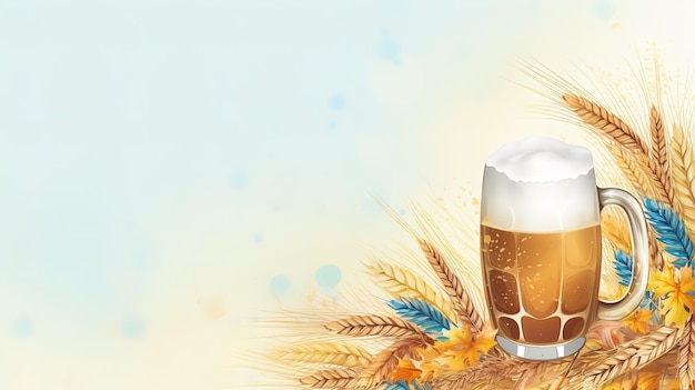 Poster dell'Oktoberfest con pretzel a fisarmonica e tazze da birra sullo sfondo dell'Octoberfest generato da AI