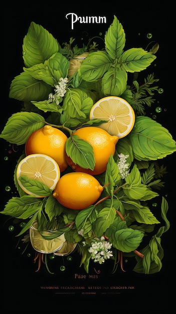 Poster della bevanda Nimbu Pani con limoni e foglie di menta fresca e cucina indiana per lo stile di vita delle celebrazioni