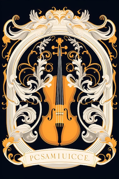 Poster Design of Classical Music Orchestra Performing Gold and White Renaissa Vector 2D Flat Tshirt