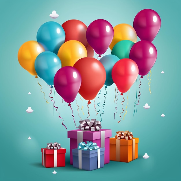 Poster di buon compleanno con palloncini e confezione regalo 3