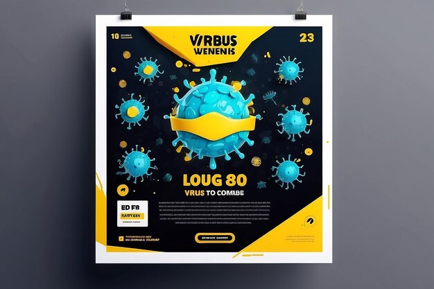 Poster di campagna contro il virus Corona per il design di modelli di post sui social media Avvertimento di virus per i modelli di post quadrati sui social media