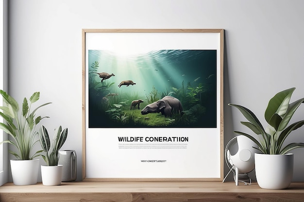 Poster di conservazione della fauna selvatica in realtà virtuale Mockup con spazio bianco vuoto per posizionare il tuo disegno