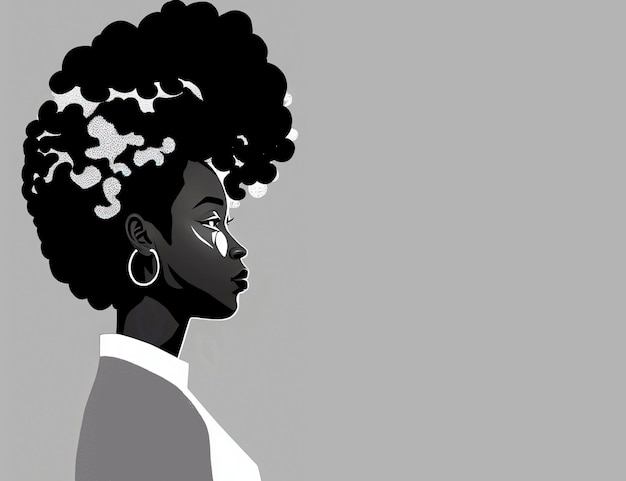 Poster di donna afroamericana nei toni del bianco e nero sfondo libero IA generativa