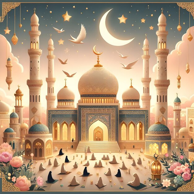 Poster di Eid al fitr della festa islamica Eid Mubarak