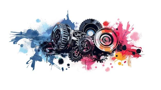 Poster di epico Pistons and Gears in un'illustrazione multicolore astratta minimalista