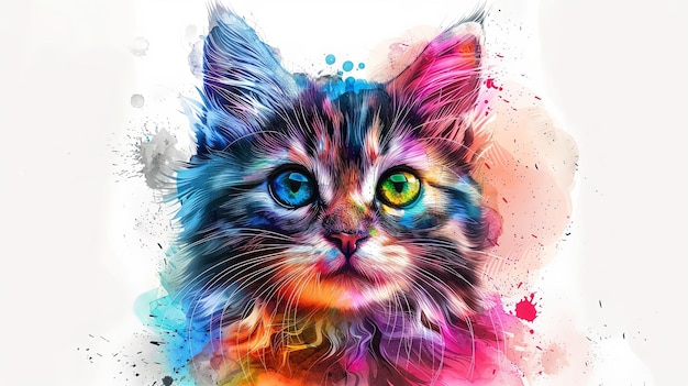 Poster di gattina in stile acquerello multicolore